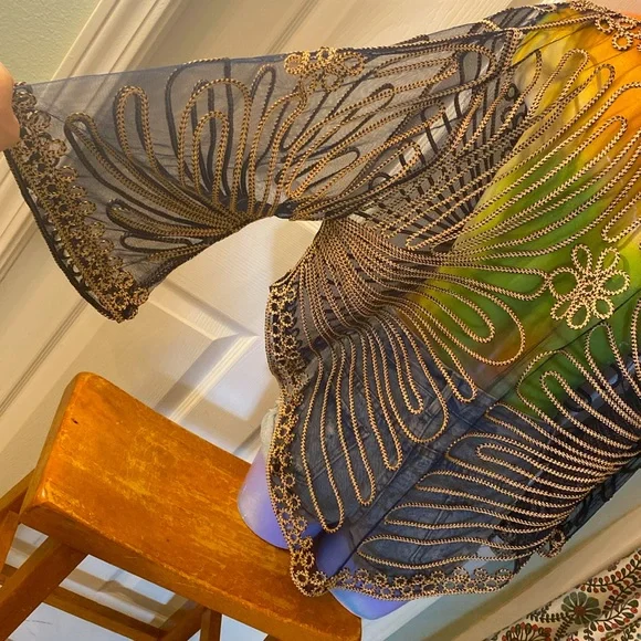 VINTAGE HANDMADE Gorgeous Fancy Festival Transulent Cover Up Top - Picture 10 of 11